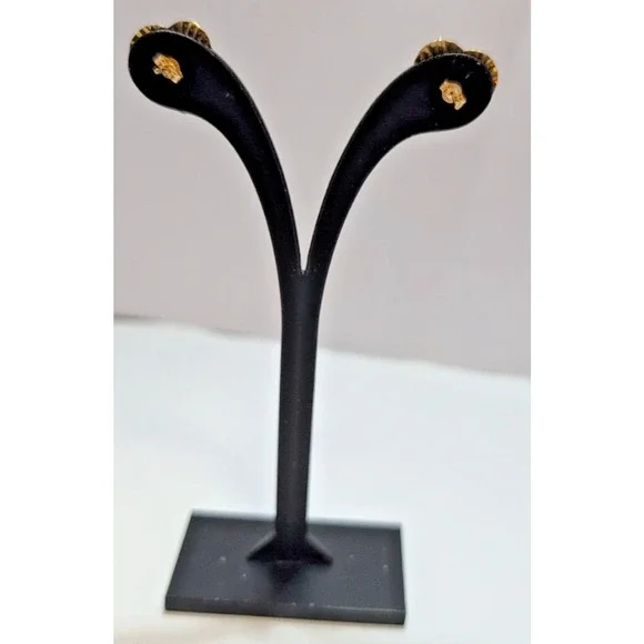 14K Yellow Gold Diamond Cut Starburst Heart Earrings marked backings .75 grams - Picture 2 of 8